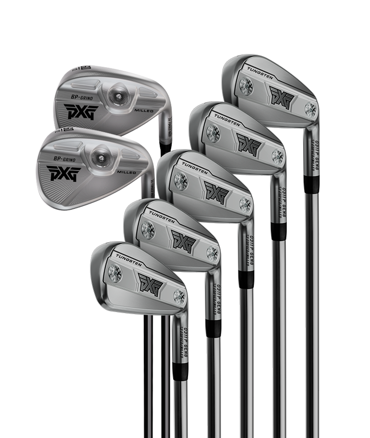 A set of seven golf clubs