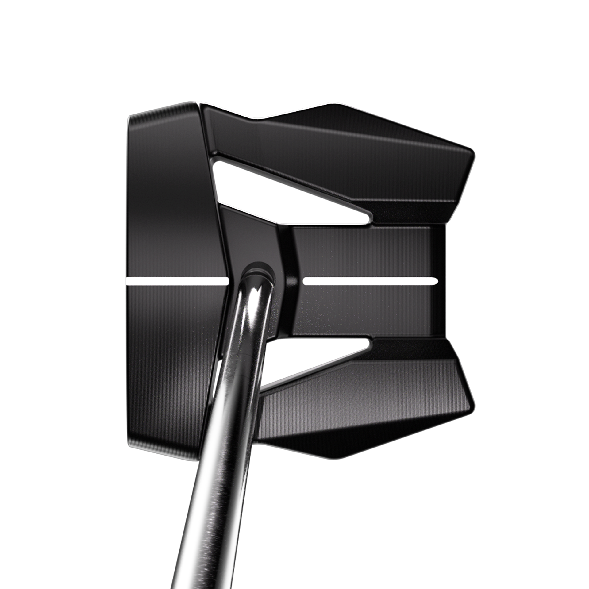 Close-up of a golf putter head on a white background